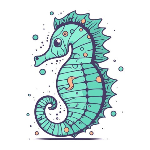 Hand drawn sea horse. Vector illustration in doodle style.