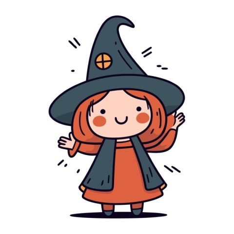 Cute little girl dressed as a witch. Vector cartoon illustration