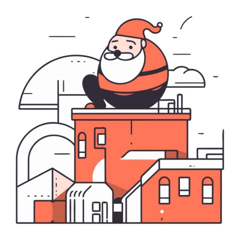 Santa Claus on the roof of a building. Vector illustration in th