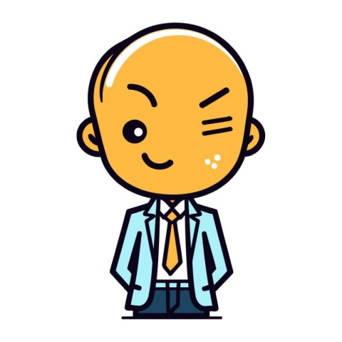 Cute cartoon bald man in suit. Vector illustration isolated on w