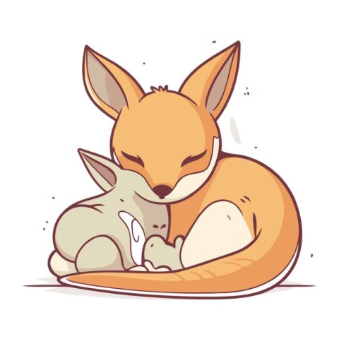 Cute kangaroo sleeping with a baby. Vector illustration.