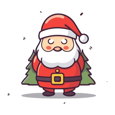 Santa Claus with tree character cartoon vector illustration. Chr