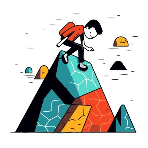 Businessman climbing the mountain. Vector illustration in flat d