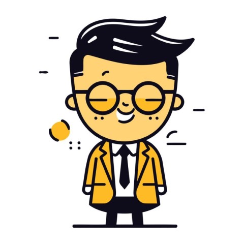 Character businessman with glasses and suit colorful flat. Busin