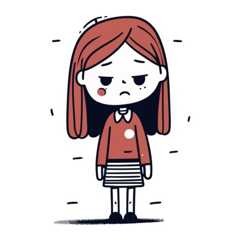 Cute cartoon girl crying. Vector illustration of sad little girl