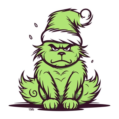 Cartoon grumpy grumpy grumpy dog in santa hat