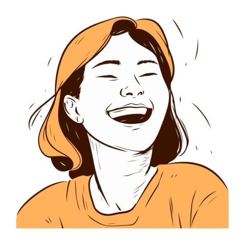 Vector illustration of a young woman laughing. Hand drawn comic