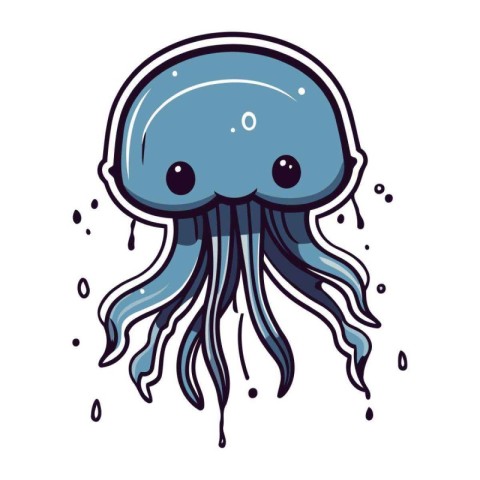 Cute cartoon jellyfish. Vector illustration isolated on white ba