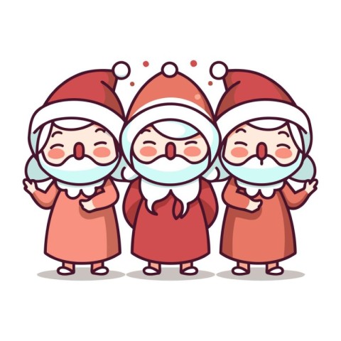 Santa Claus and three wise men. Cartoon vector illustration. Chr