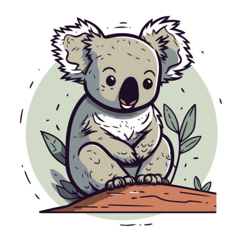 Cute koala sitting on a branch. Vector illustration in cartoon s