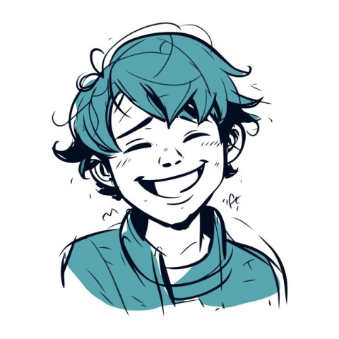 vector illustration of a smiling boy with blue hair in a hoodie