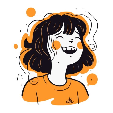 Vector illustration of a girl with a smile on her face. Doodle s