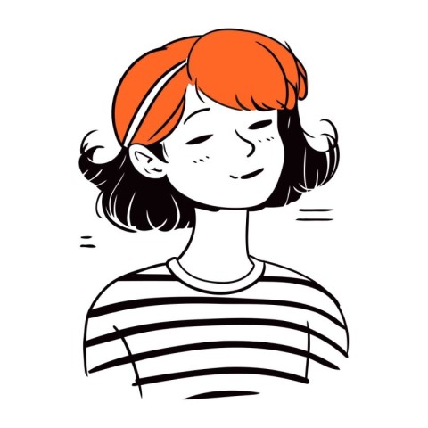 Vector illustration of a girl with red hair in a striped T shirt