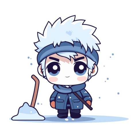 Cartoon boy playing snow in winter. Cute vector illustration.