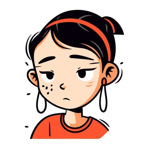 Crying little girl with tears on her face. Vector illustration.