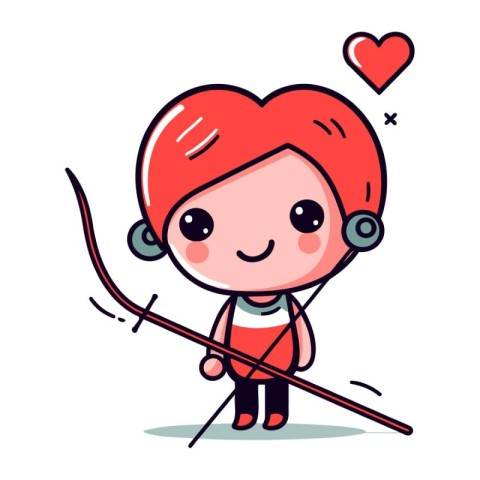 Cute little girl skier cartoon vector illustration. Cute little