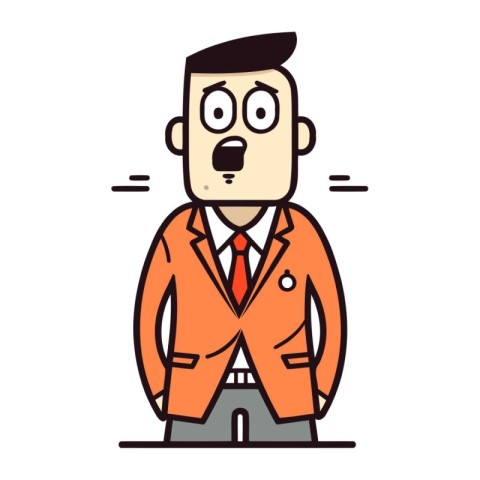 Frightened businessman. Vector illustration in thin line style d