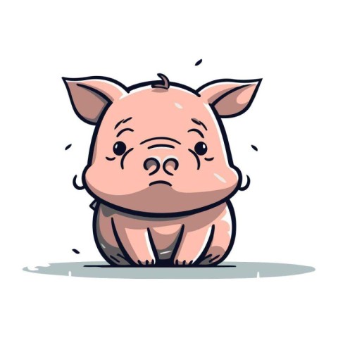 Cute cartoon pig with sad expression. Vector illustration isolat