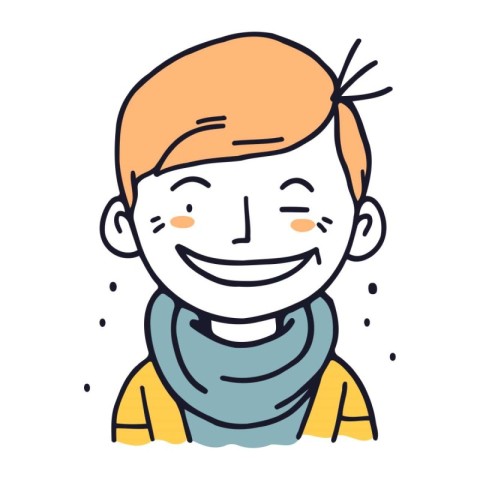 Boy with a mustache and a scarf. Vector illustration in cartoon