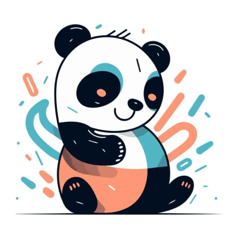 Cute cartoon panda sitting on a colorful background. Vector illu