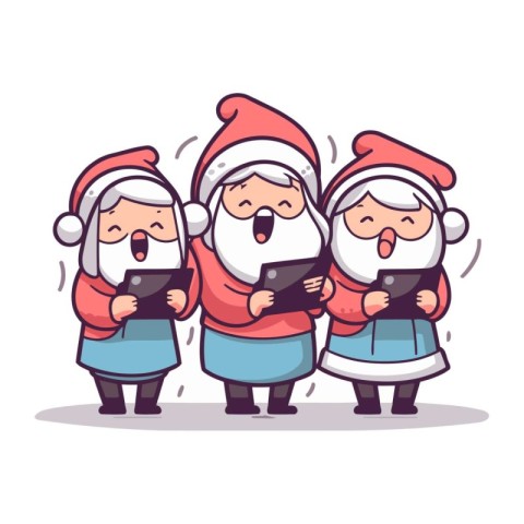 Santa Claus using tablet pc vector illustration. Cartoon Santa C