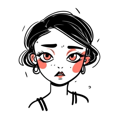 Illustration of a young woman with a sad expression on her face.