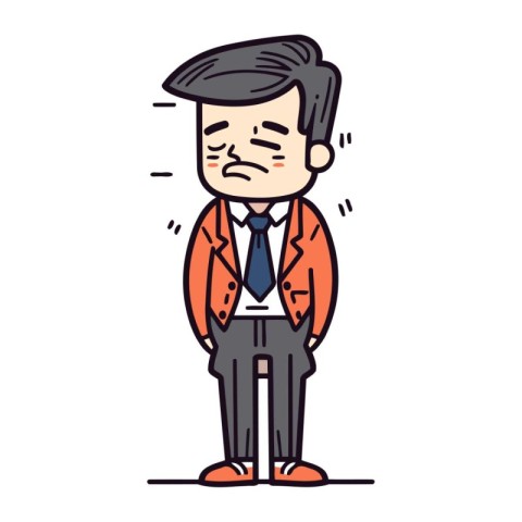 Sad businessman cartoon character. Vector illustration in doodle