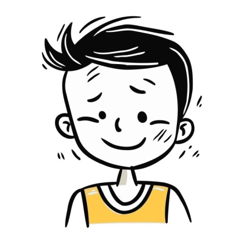 Illustration of a smiling boy in a yellow T shirt.