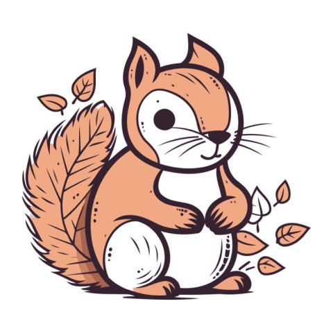 Cute squirrel sitting on the ground with autumn leaves. Vector i