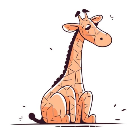 Giraffe sitting on the ground. Hand drawn vector illustration.