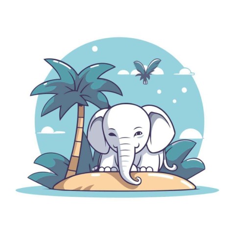 cute elephant on the beach with palms vector illustration graphi