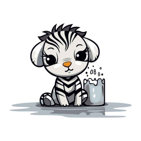 Cute cartoon zebra with a glass of beer. Vector illustration