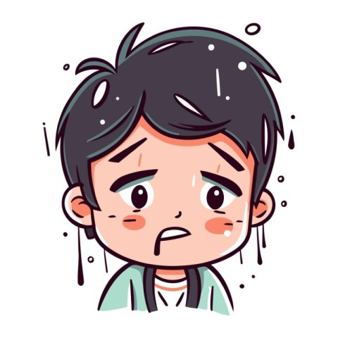 Cute little boy crying. Vector illustration in cartoon comic sty