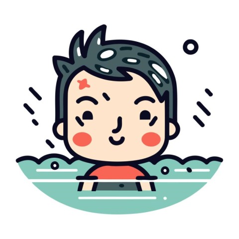 Cute little boy swimming in the pool. Vector illustration in fla