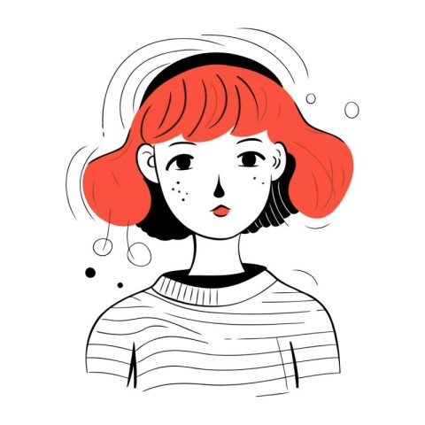 Vector illustration of a girl with red hair in a flat style.