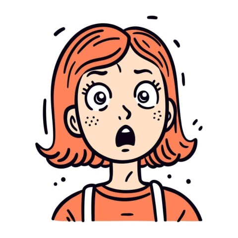 Scared woman with red hair. Vector illustration in doodle style.