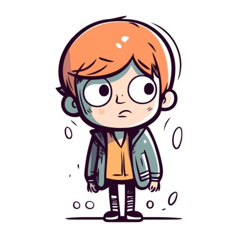 Illustration of a sad boy in a hoodie on a white background