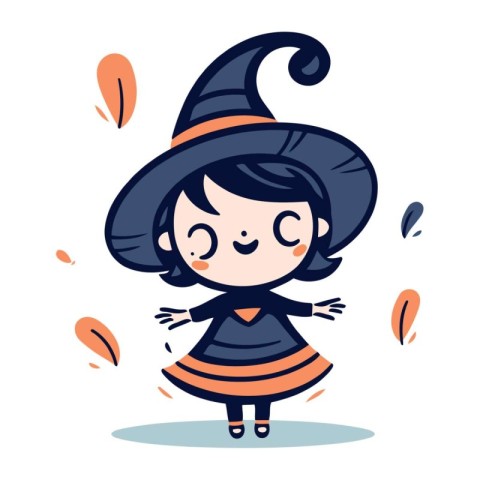 Cute little witch girl. Vector illustration in a flat style.