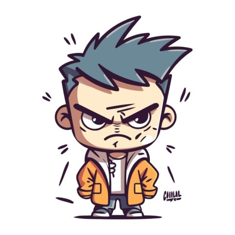 Angry cartoon man with angry expression. Vector clip art illustr