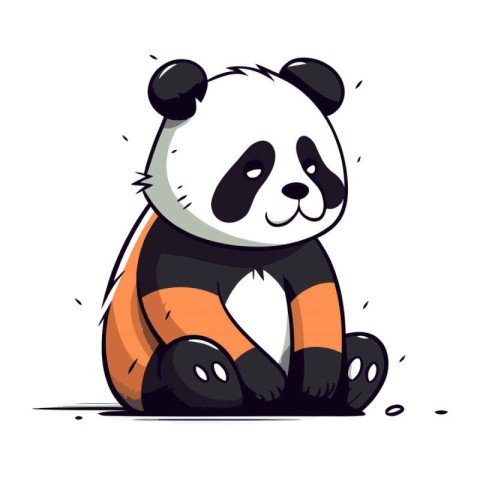 Cute cartoon panda sitting on the ground. Vector illustration.