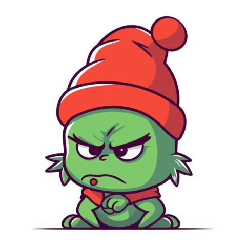 Cute cartoon monster in a Santa Claus hat. Vector illustration.