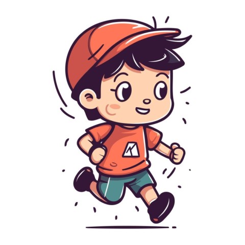 Running boy. Cute little boy in sportswear. Vector illustration.