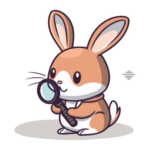 Rabbit with magnifying glass. Animal character. Vector illustrat