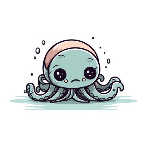 Cute Cartoon Octopus. Vector Illustration. Isolated on White Bac