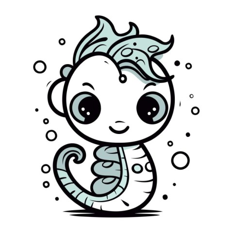 Cute cartoon baby sea horse. Vector illustration isolated on whi