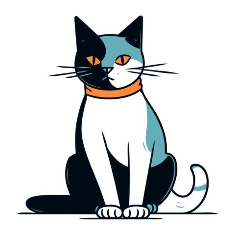 Illustration of a cat with a scarf on a white background.