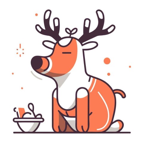 Cute cartoon reindeer sitting on the floor. Vector illustration.