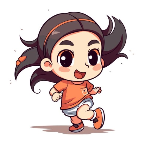 Illustration of a Cute Little Girl Running and Smiling.