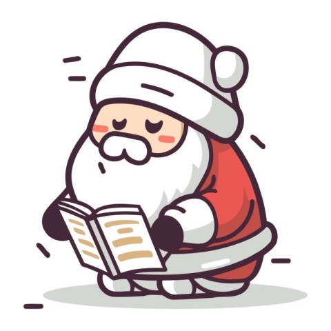 Santa Claus Reading a Book   Cartoon Vector Illustration