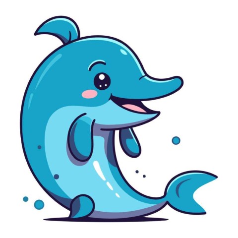 Cute cartoon dolphin. Isolated on white background. Vector illus